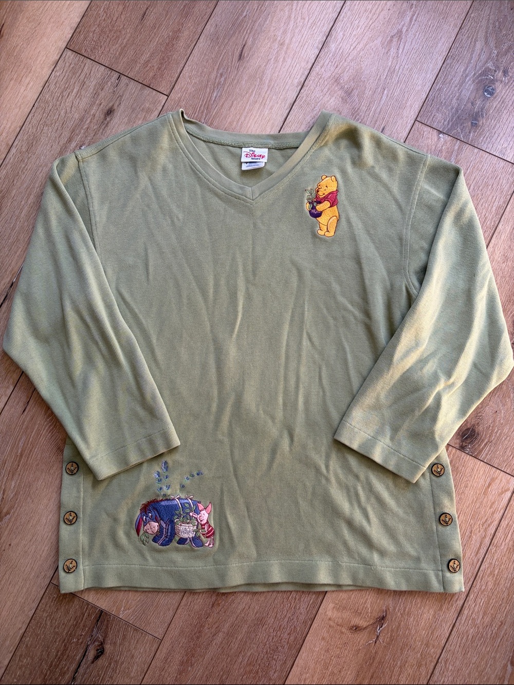 Vtg 90s DISNEY Store WINNIE THE POOH Eeyore Embroidered Long Sleeve M Green Top